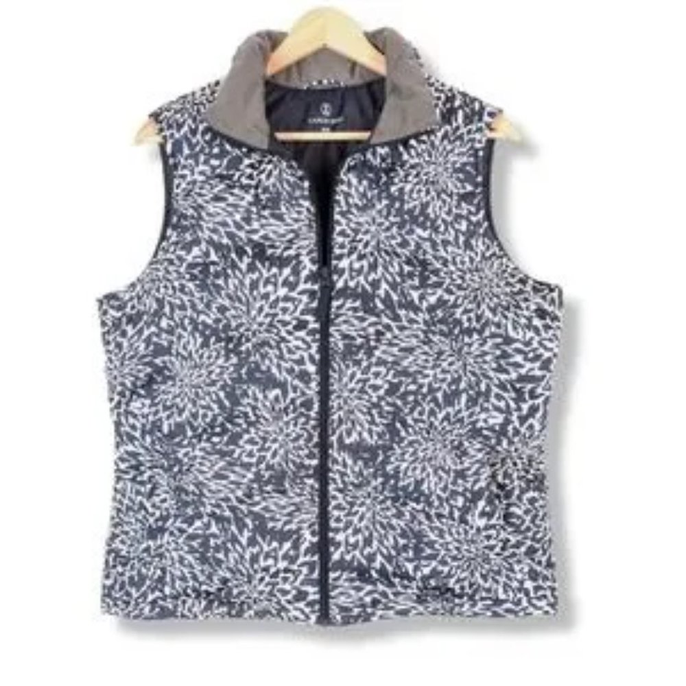 Lands'‎ End Navy & White Floral Quilted Down Puffer Vest Sz S - NWT